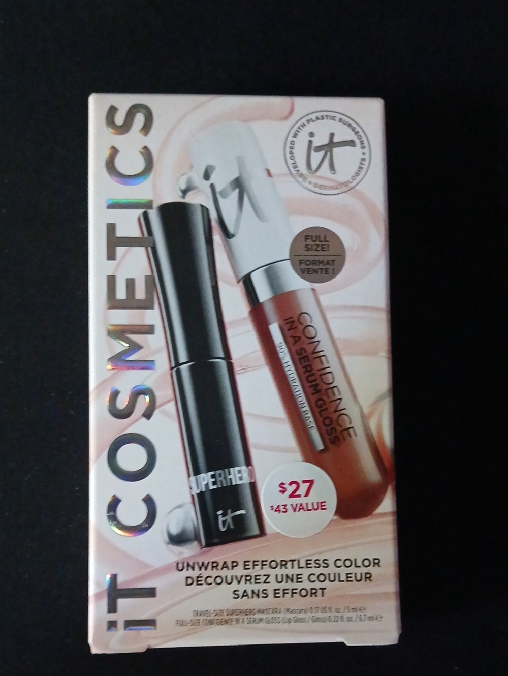 it cosmetics Superhero Travel Mascara/Full Size Confidence in a Serum Gloss NIB